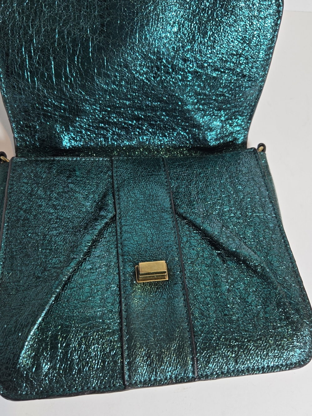 Betsey Johnson Metallic Teal Bow-Accent Top-Handle Bag - Picture 2 of 6